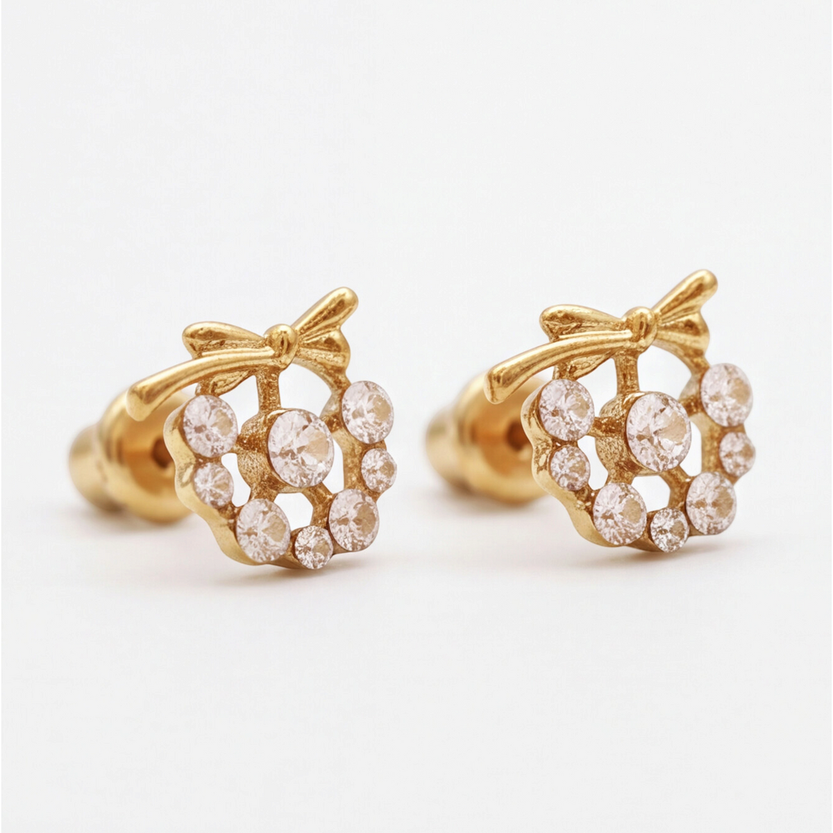 18K Gold Plated Diamond Ring Tie Earring 127
