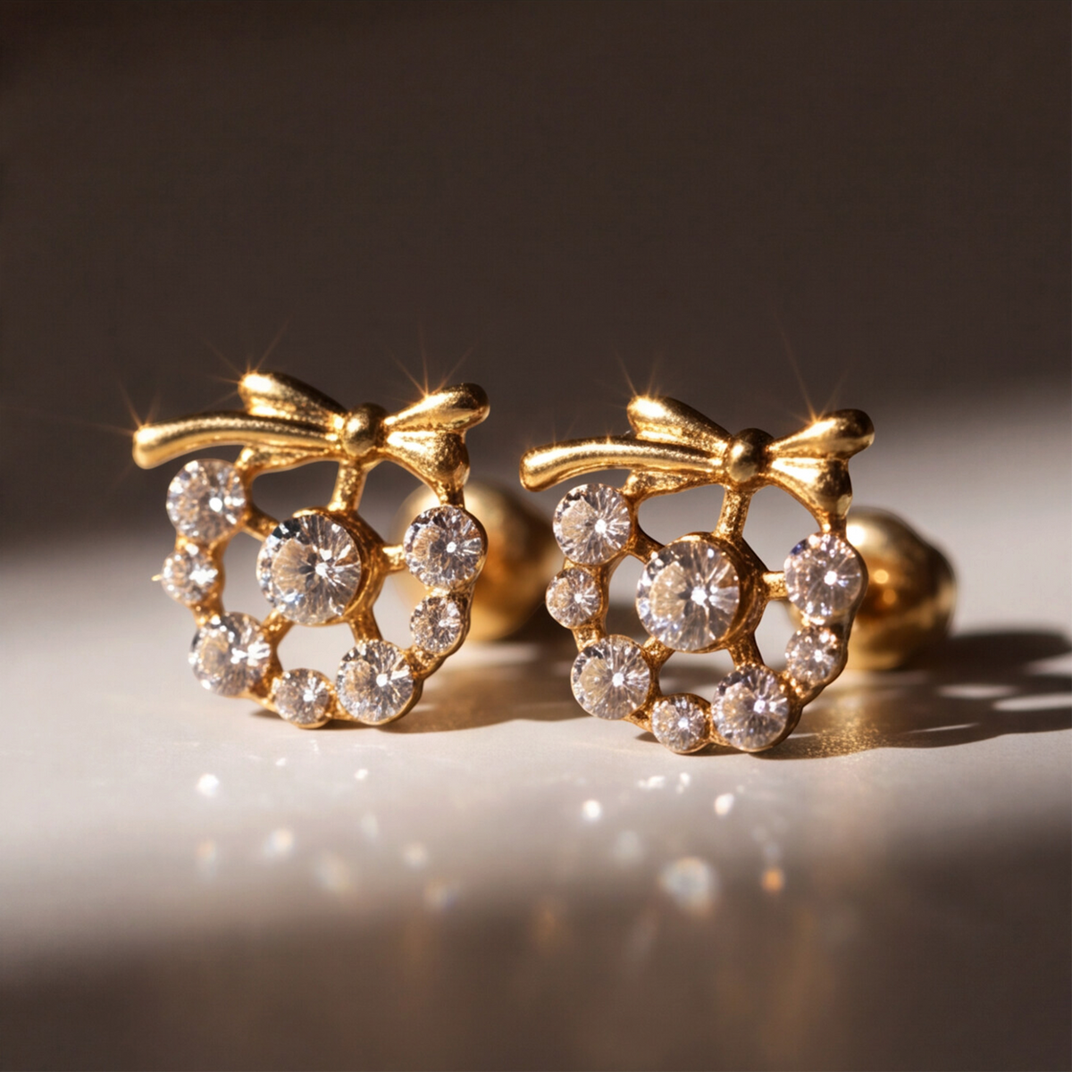 18K Gold Plated Diamond Ring Tie Earring 127