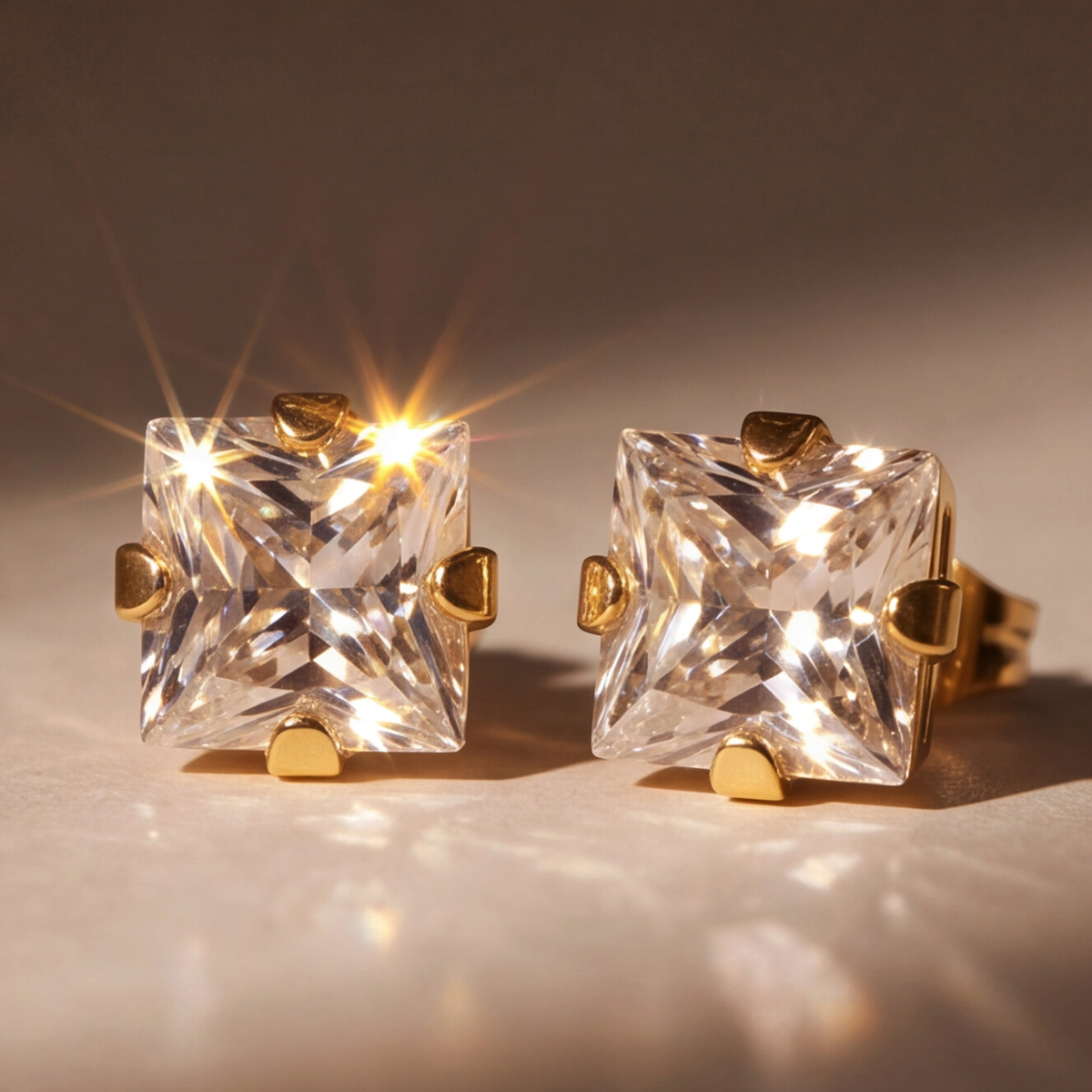 18K Gold Plated Big Square Diamond Earring 146