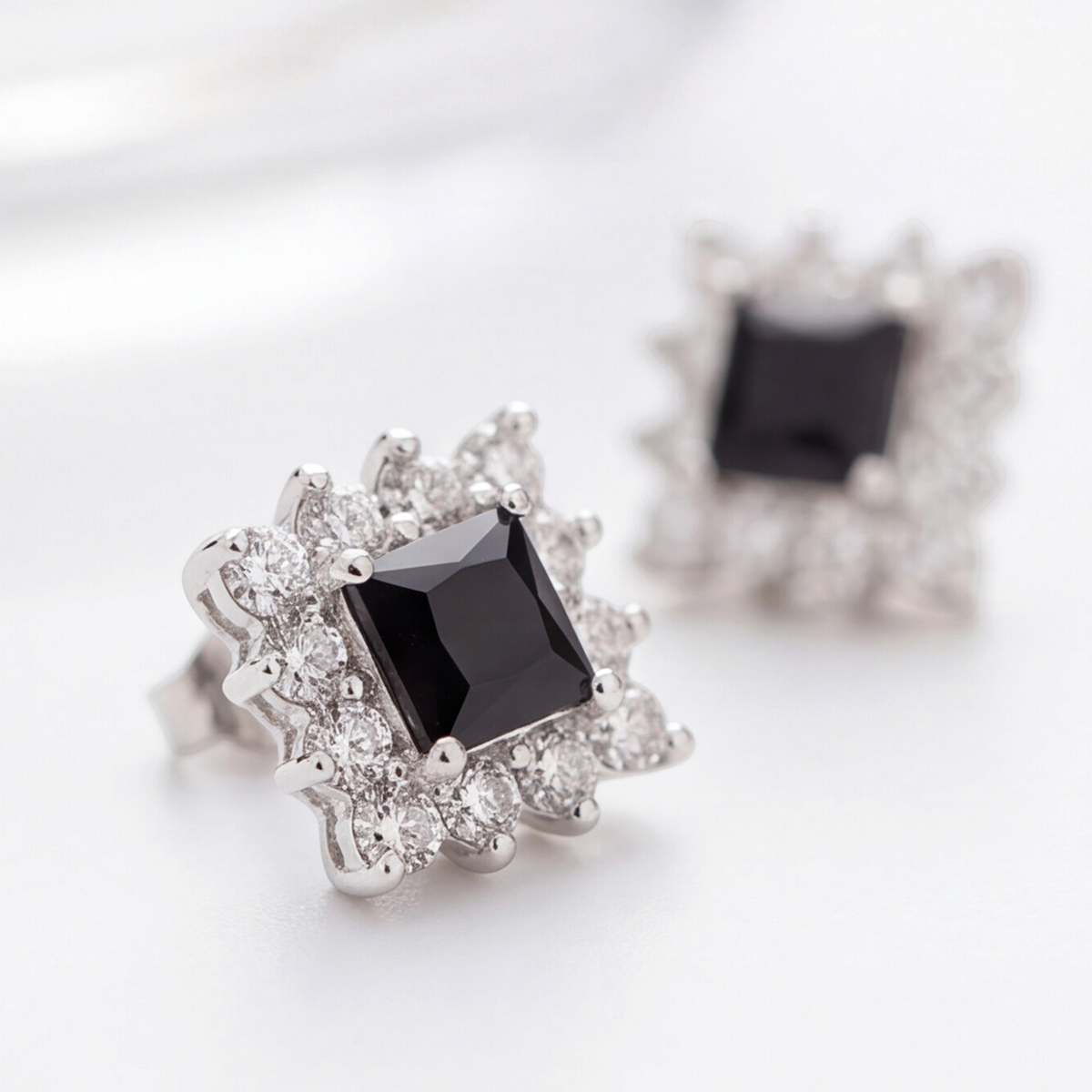 18K Gold Plated Square Black Diamond Earring 163