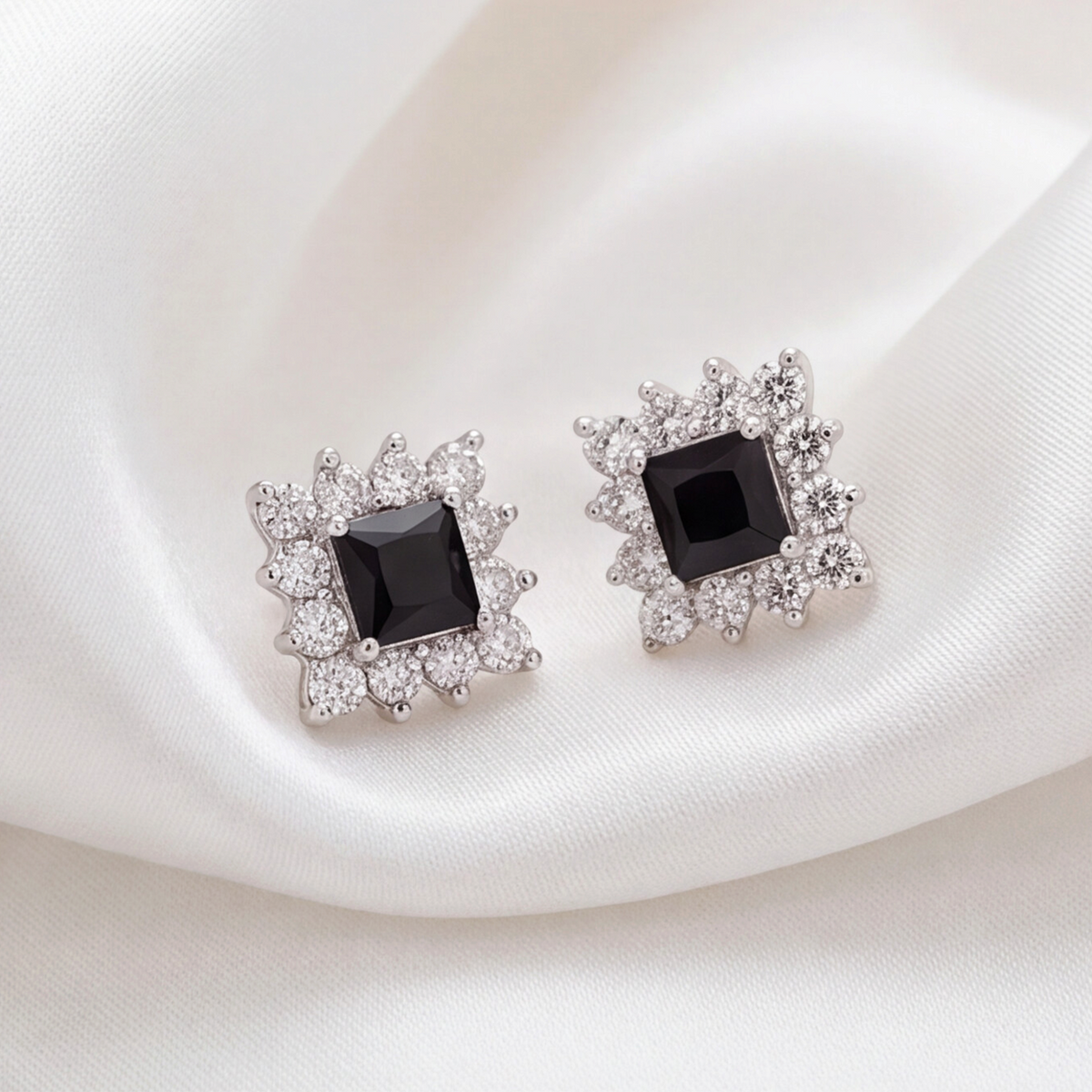18K Gold Plated Square Black Diamond Earring 163