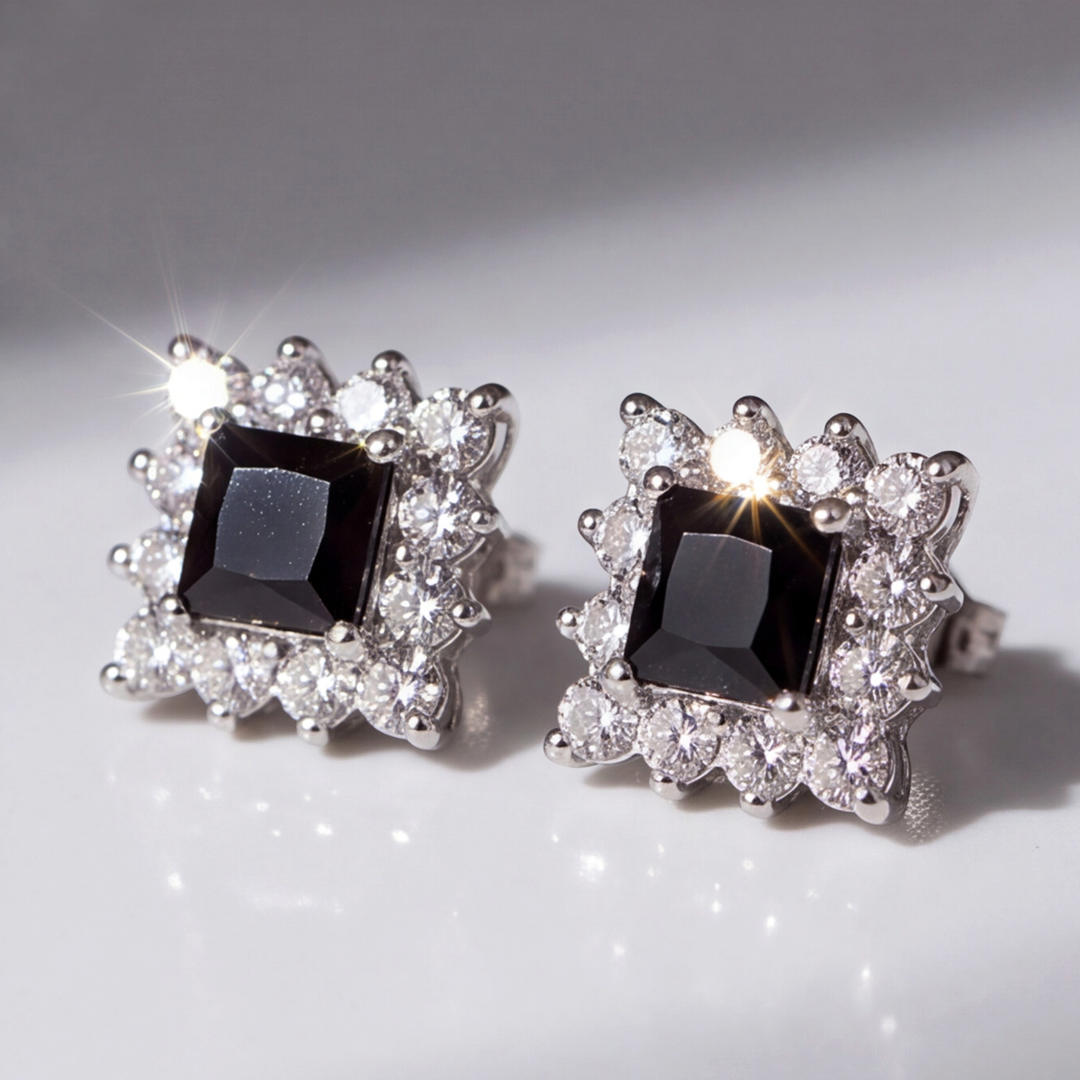 18K Gold Plated Square Black Diamond Earring 163