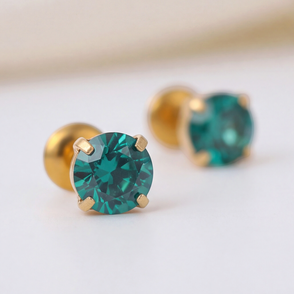 Gold Plated 4mm Crystal December Blue Zircon Earring 186