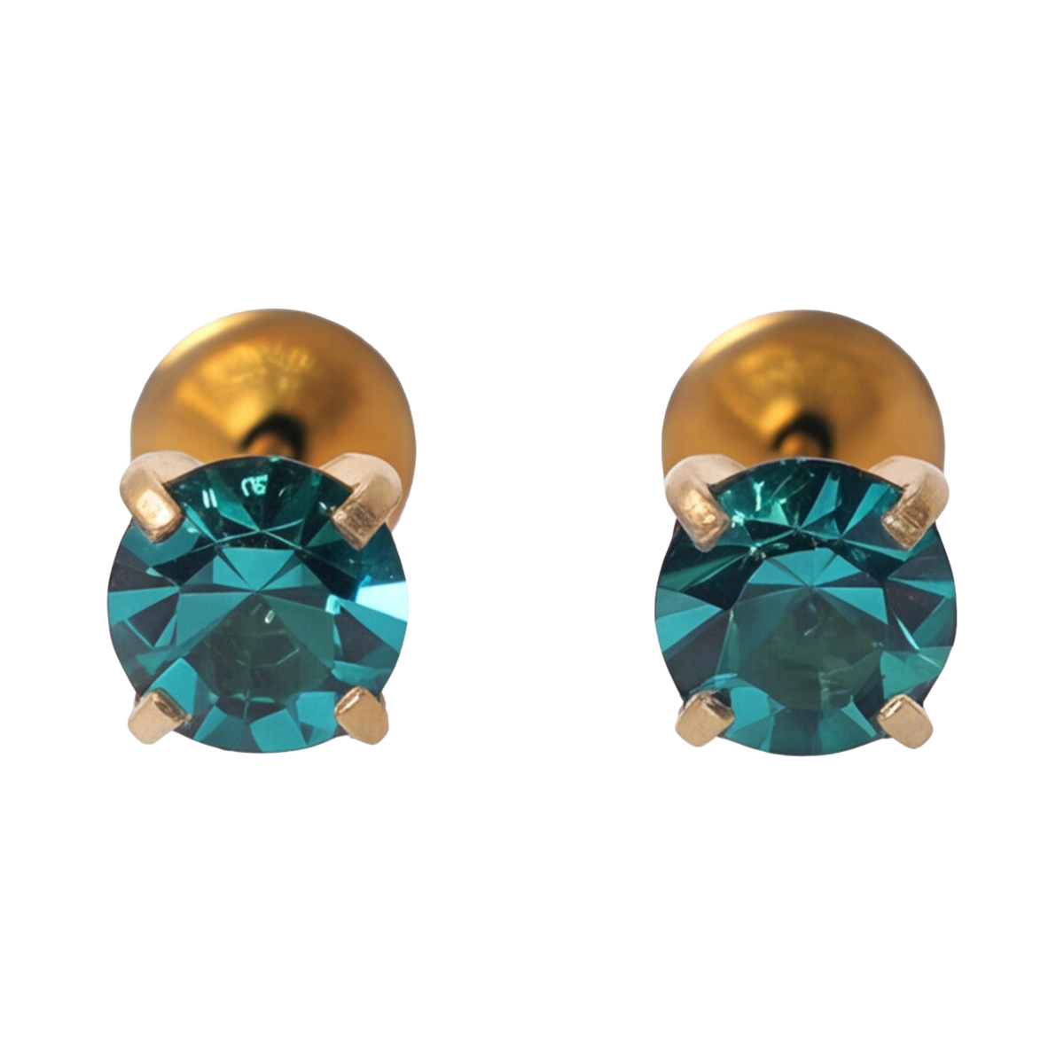 Gold Plated 4mm Crystal December Blue Zircon Earring 186