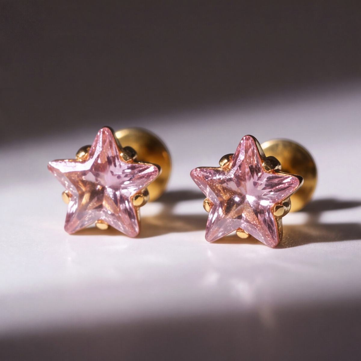 Gold Plated 5mm CZ Pink Earring 192