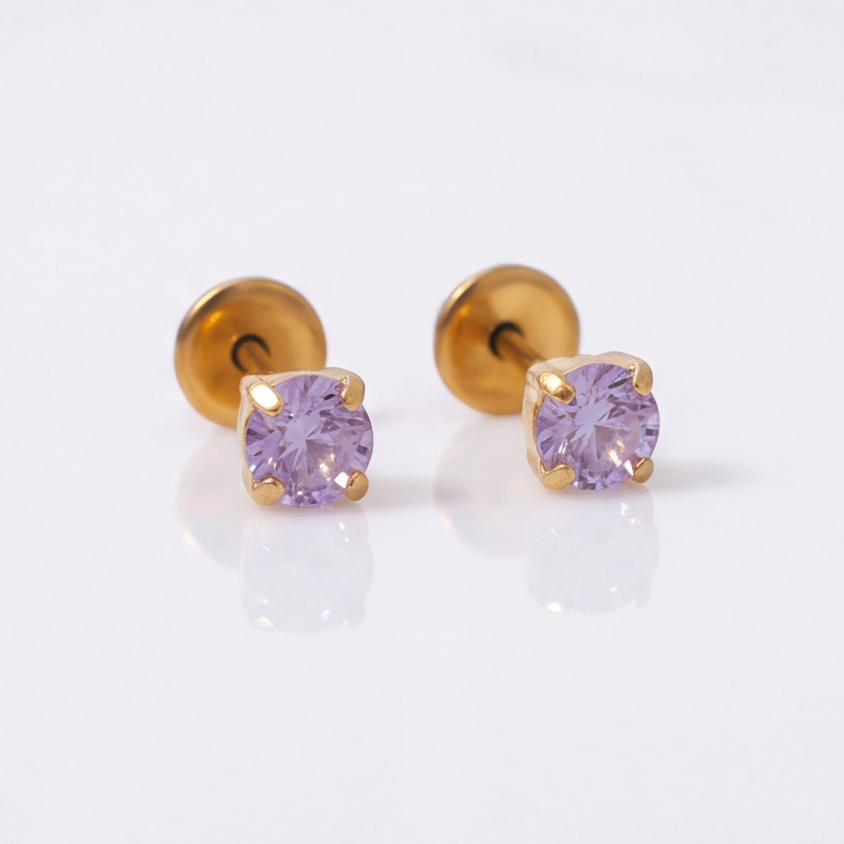 Gold Plated 3mm CZ Lavender Earring 194