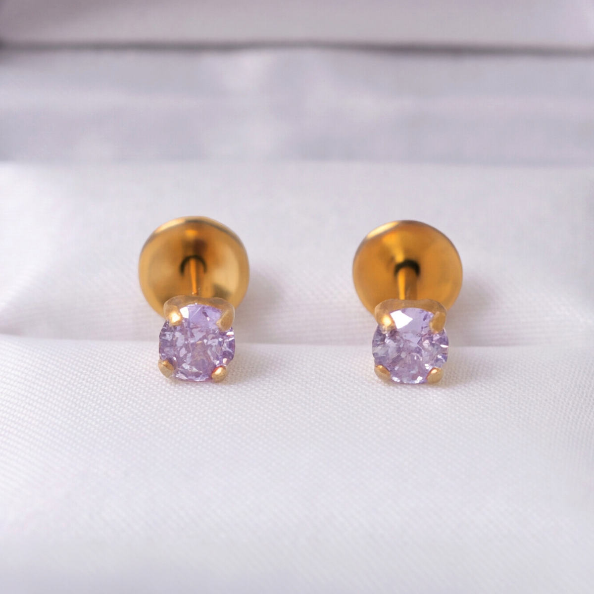 Gold Plated 3mm CZ Lavender Earring 194