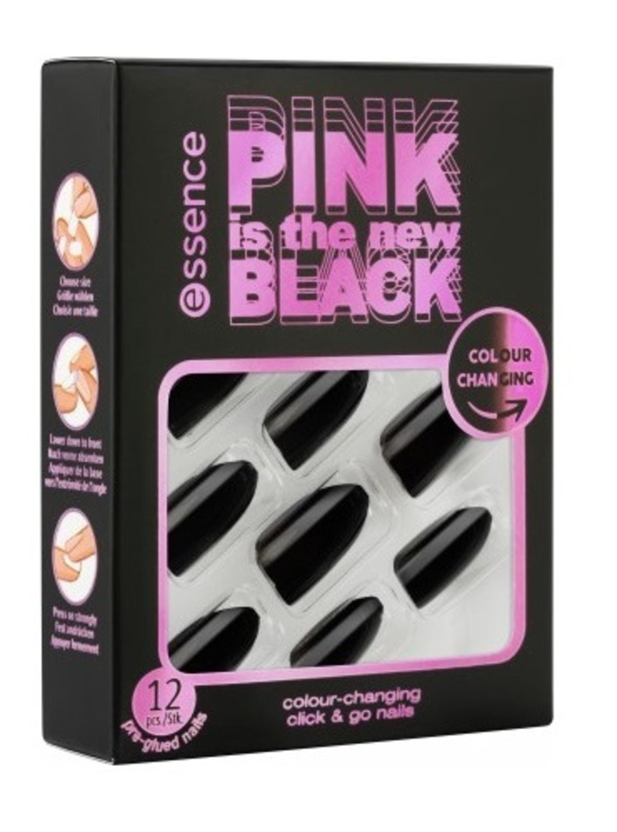False Nails-Essence-Pink Is The New Black Colour-Changing Click & Go Nails-F