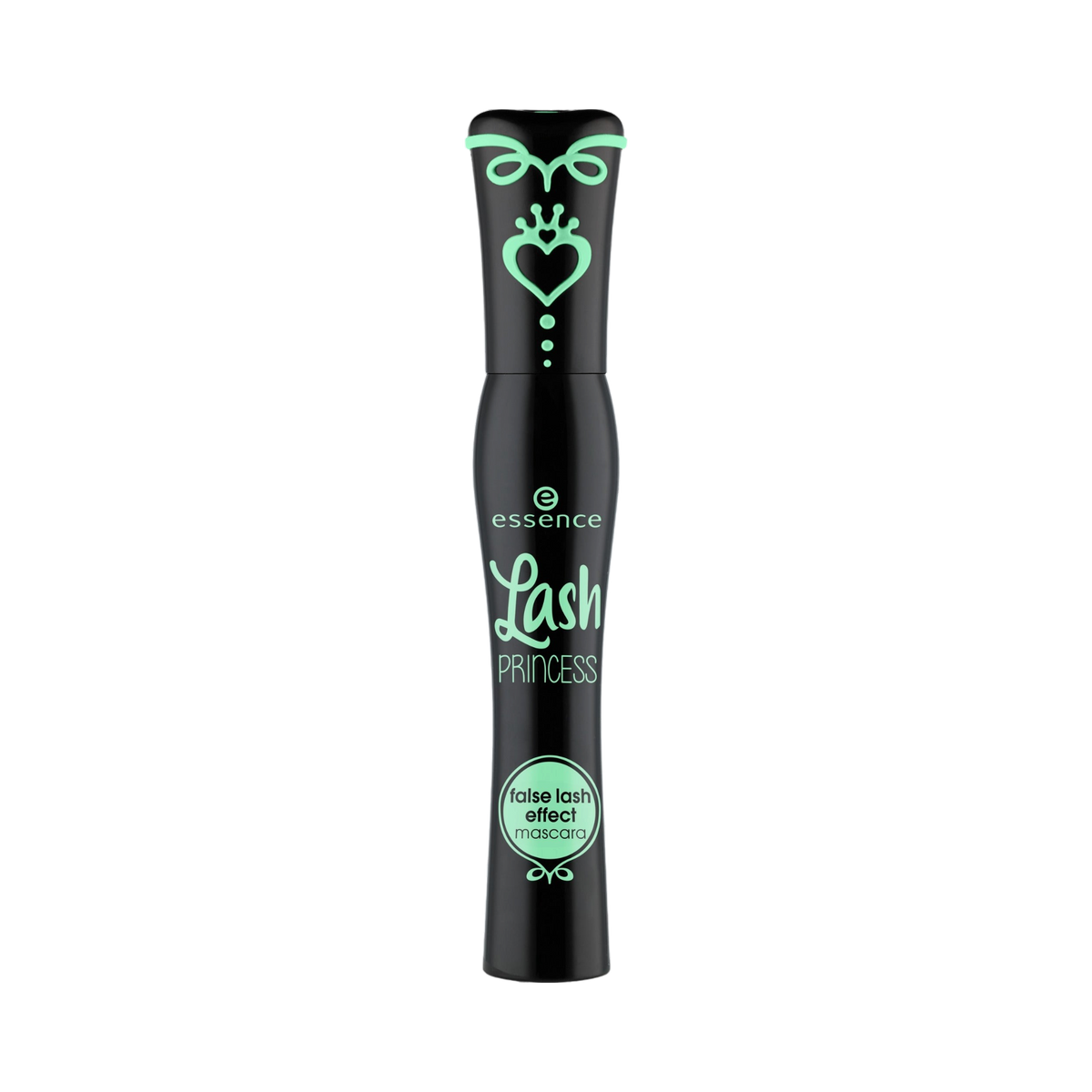 ModaBodyShop Essence Lash Princess False Lash Effect Mascara in black tube with mint green crown and heart design