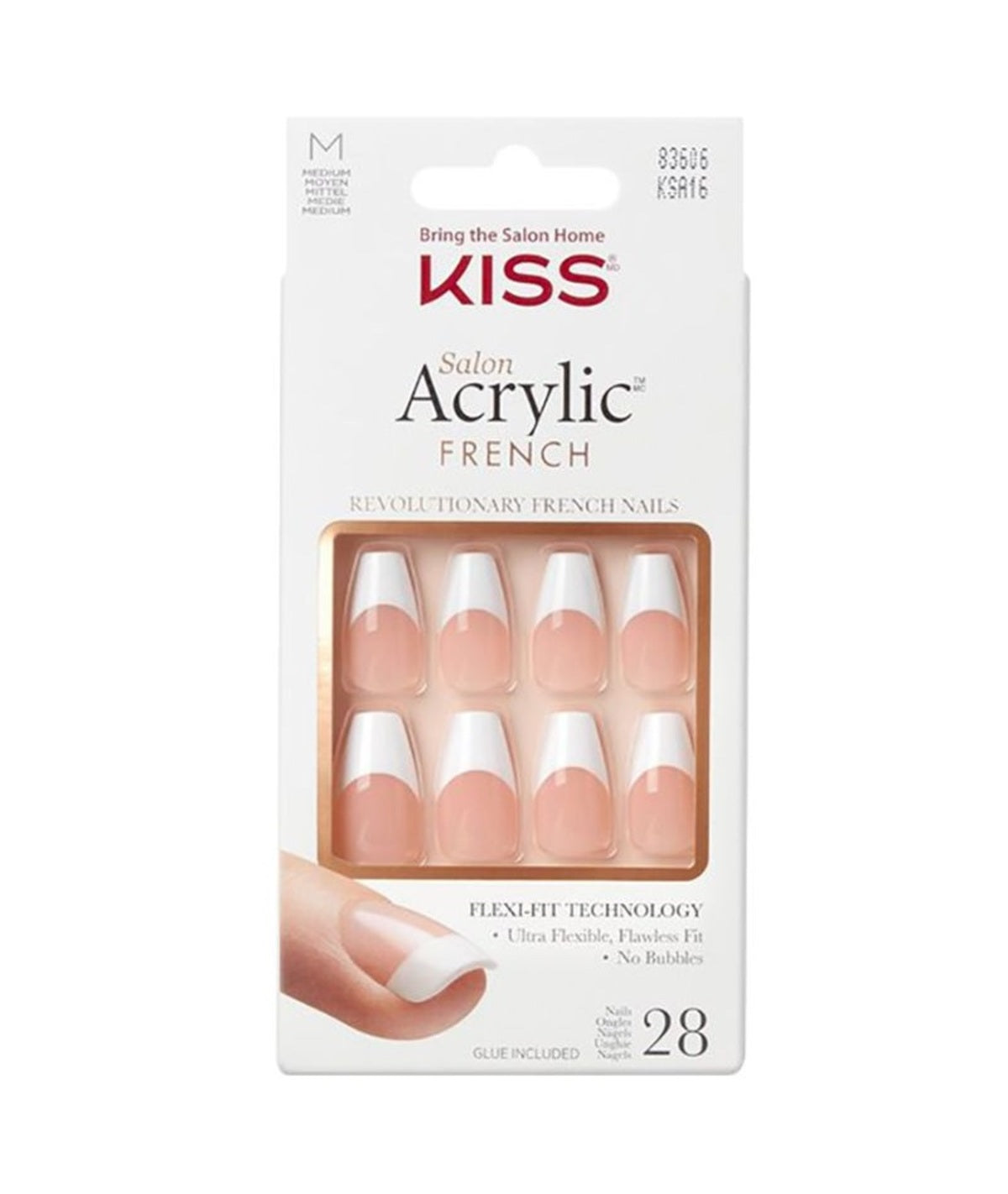 False Nails-Kiss-Salon Acrylic Nude French Nails-Medium Length Coffin Shape-F