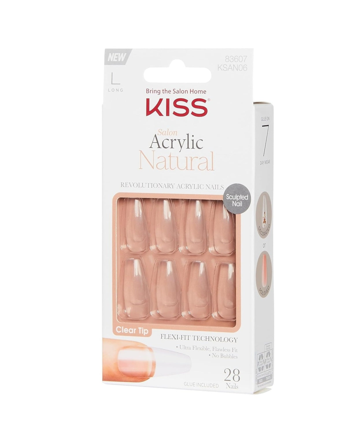 False Nails-Kiss-Salon Acrylic Natural Nails-Crystal Clear-F