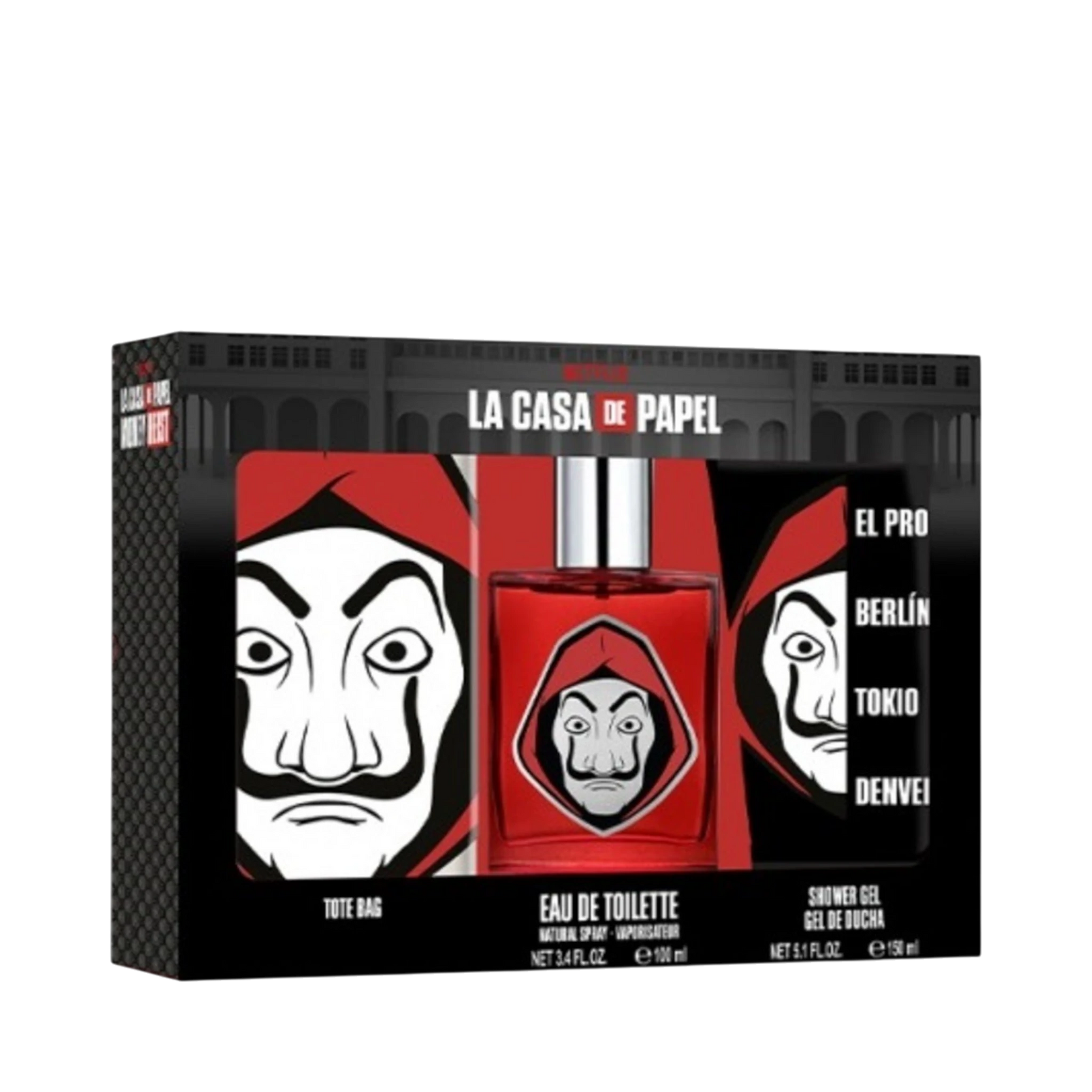 Perfume Set-Netflix-La Casa de Papel Eau de Toilette, Shower Gel & Tote Bag Gift Set-F