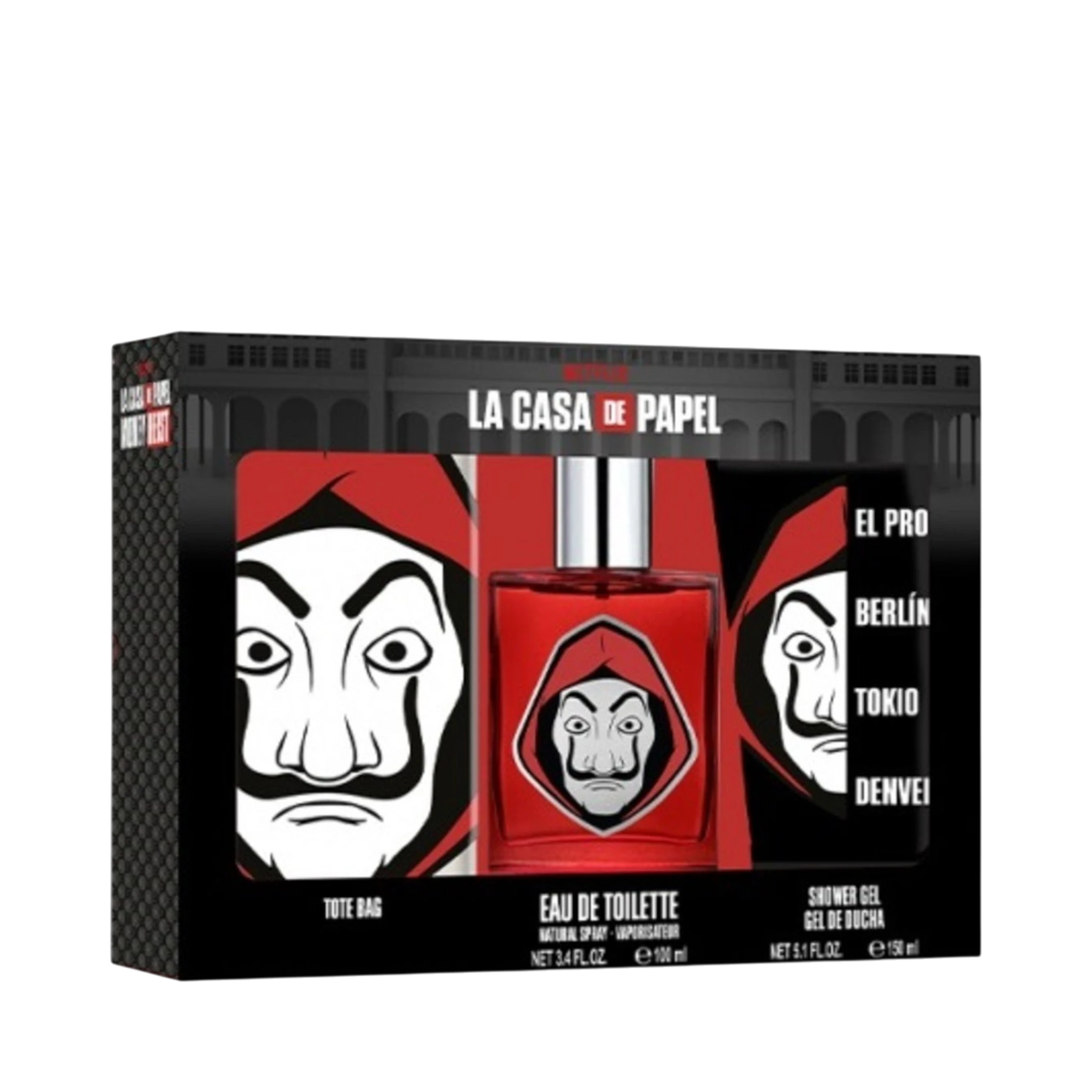 Perfume Set-Netflix-La Casa de Papel Eau de Toilette, Shower Gel & Tote Bag Gift Set-F
