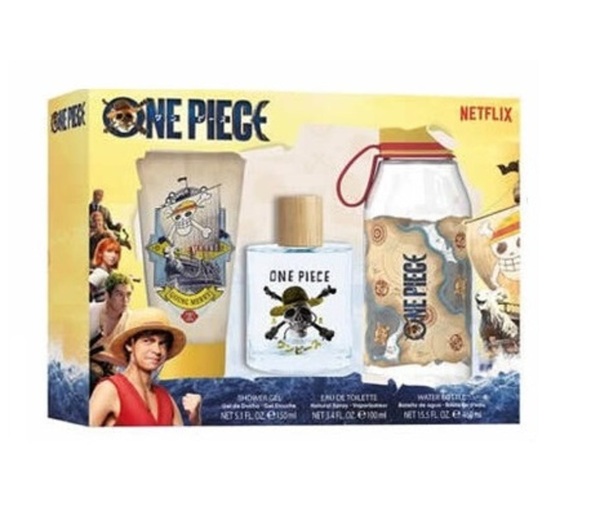 Perfume Set-Netflix-One Piece Eau de Toilette, Shower Gel & Water Bottle Gift Set-U
