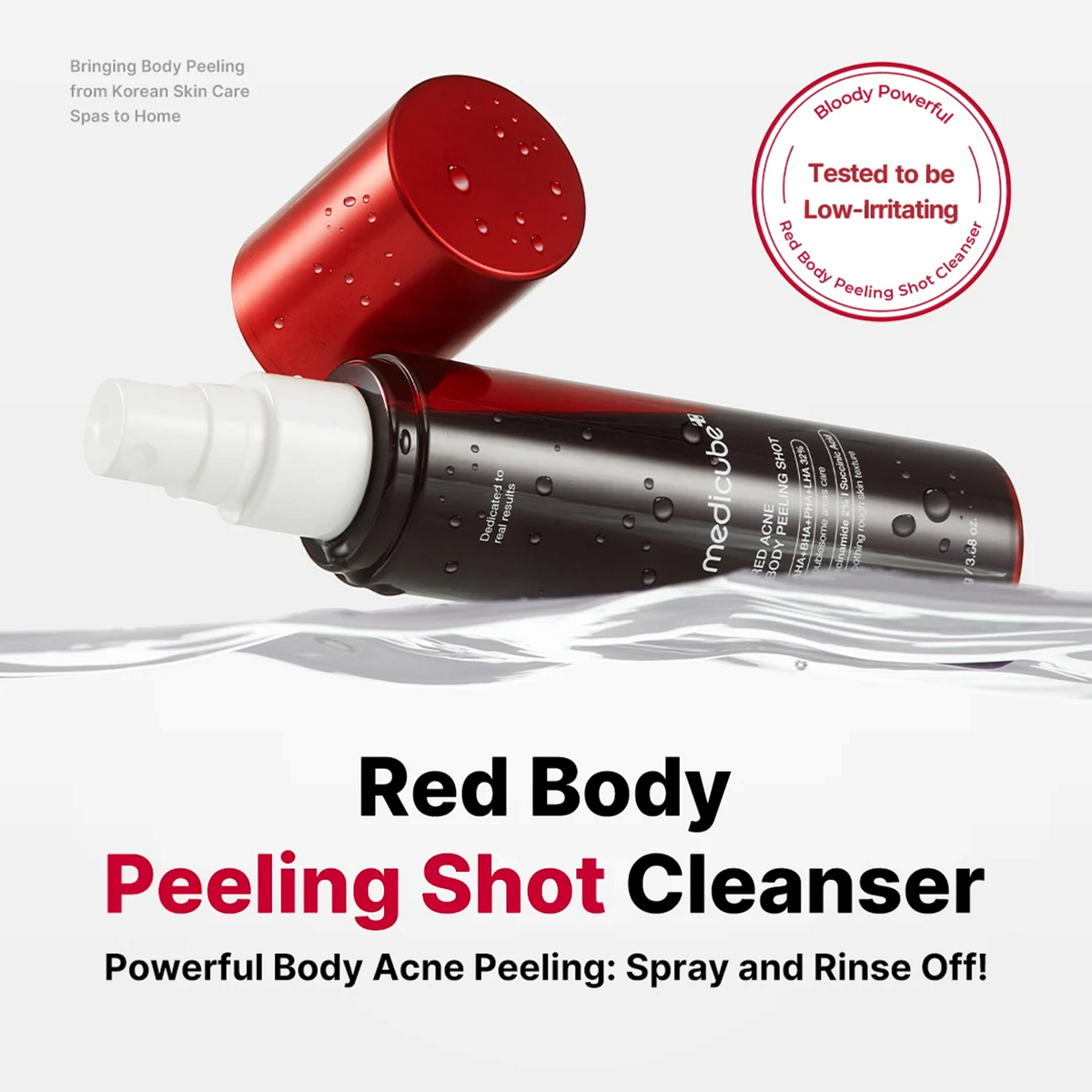 Medicube Red Body Peeling Shot Cleanser 110 g bottle infographic