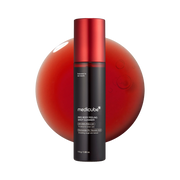 Medicube Red Body Peeling Shot Cleanser 110 g bottle on red swatch