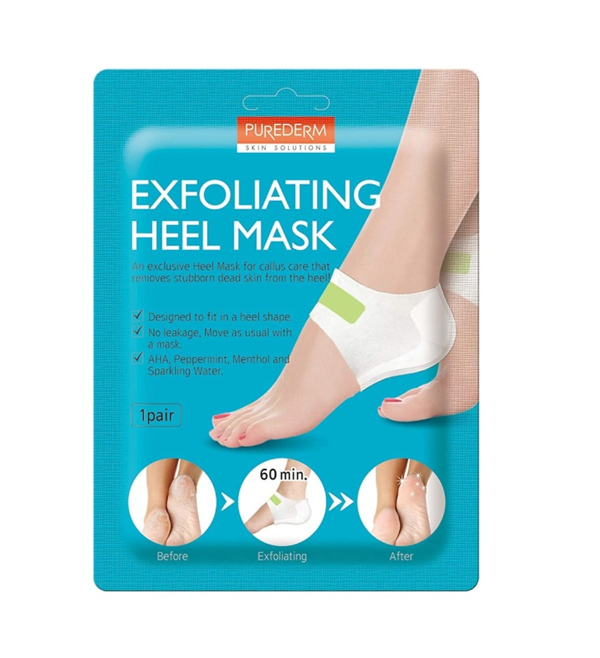 Foot Mask-Purederm-Exfoliating Heel Mask-F-1PAIR
