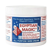ModaBodyShop Egyptian Magic all-purpose skin cream in a white jar with red and blue label detailing natural ingredients